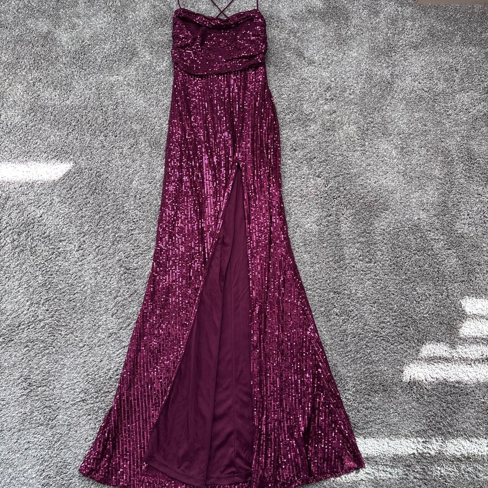Lulu's Burgundy Sequin Gown